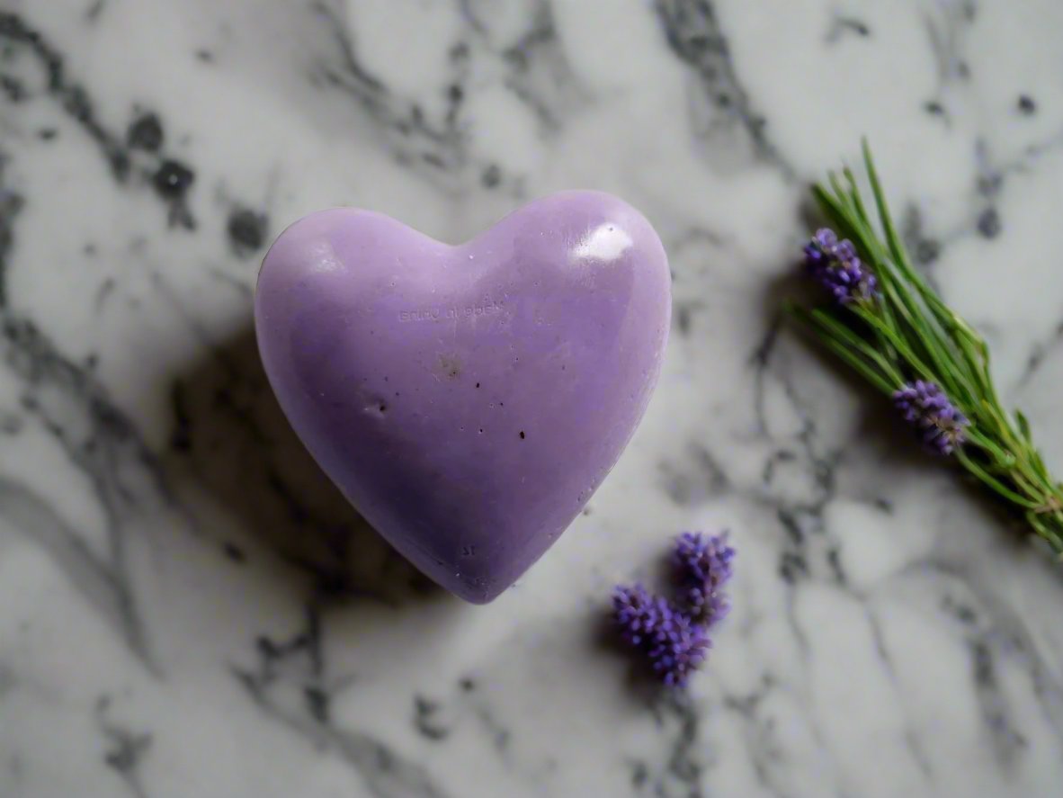 Lavender heart soap made Goat milk soap and Ground exfoliating luffa